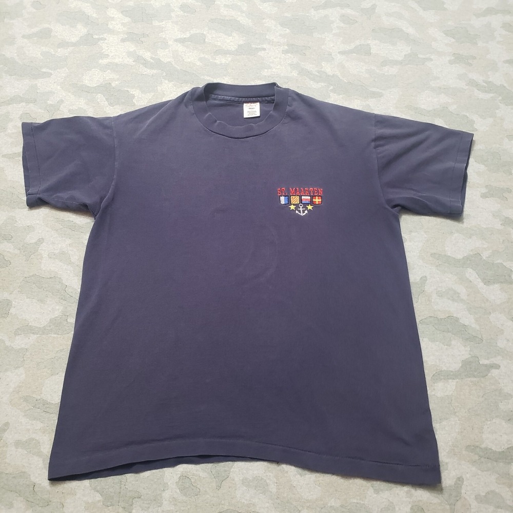 Vintage St Maarten Shirt Mens Large Blue Made In USA Single Stitch